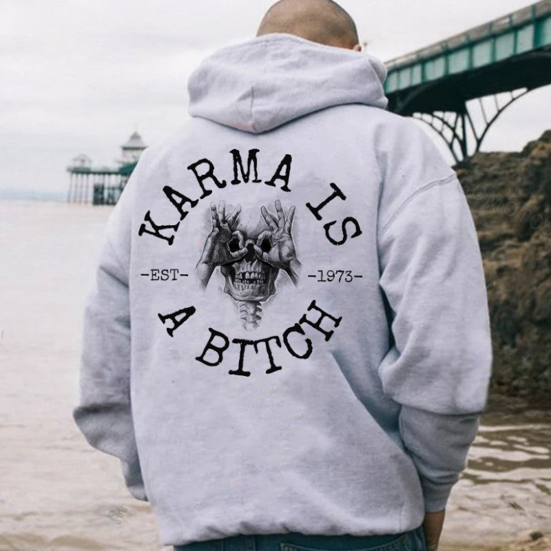 KARMA IS A BITCH Skull With OK Print Men's Hoodie