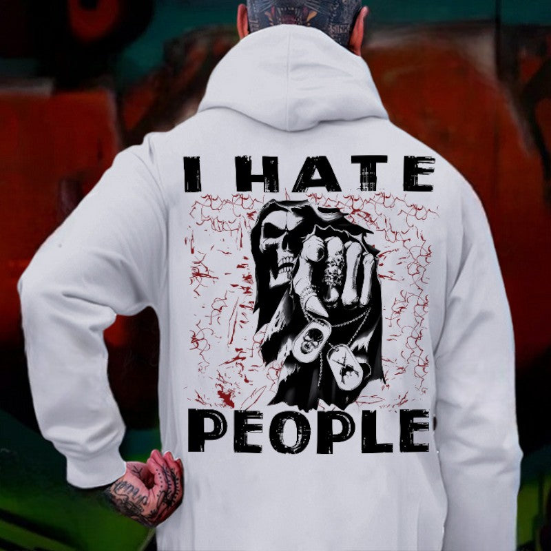 I HATE PEOPLE Defiant Skeleton Print Men's Hoodie