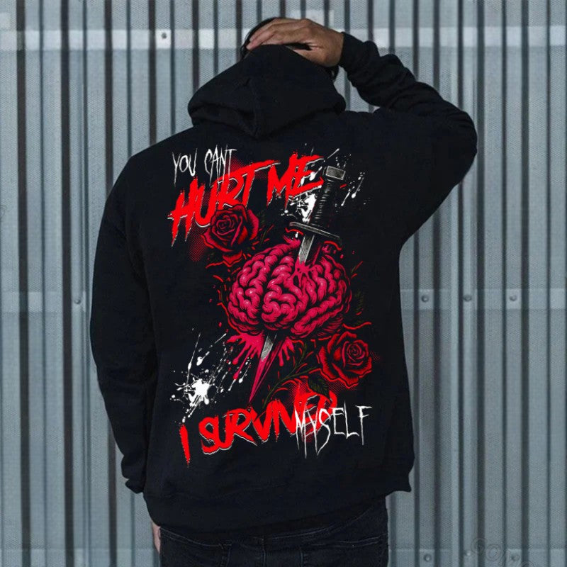 YOU CANT HURT ME I SURVIVED MYSELF Dagger Pierced The Heart Print Men's Hoodie