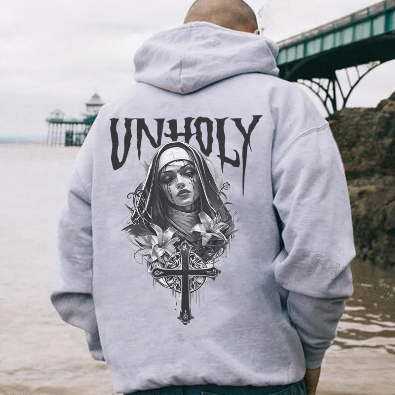 UNHOLY Crucifix Nun Print Men's Hoodie
