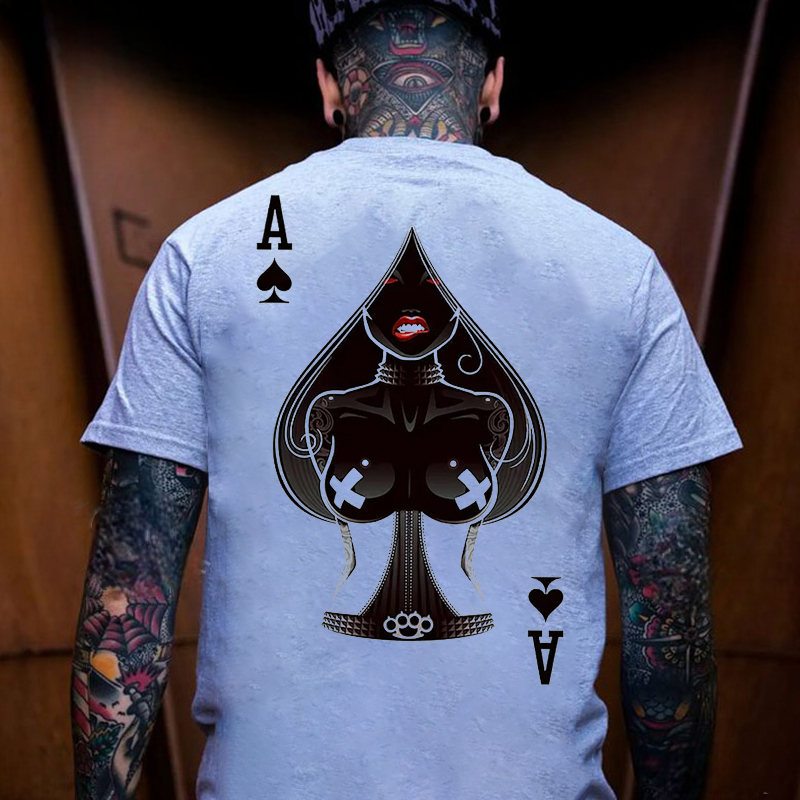 Poker A The Queen of Spades Sexy Nun White Print T-shirt