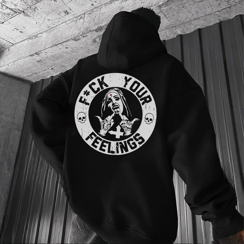 F*CK YOUR FEELINGS Defiant Nun Black Print Hoodie