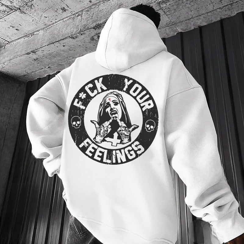 F*CK YOUR FEELINGS Defiant Nun Black Print Hoodie