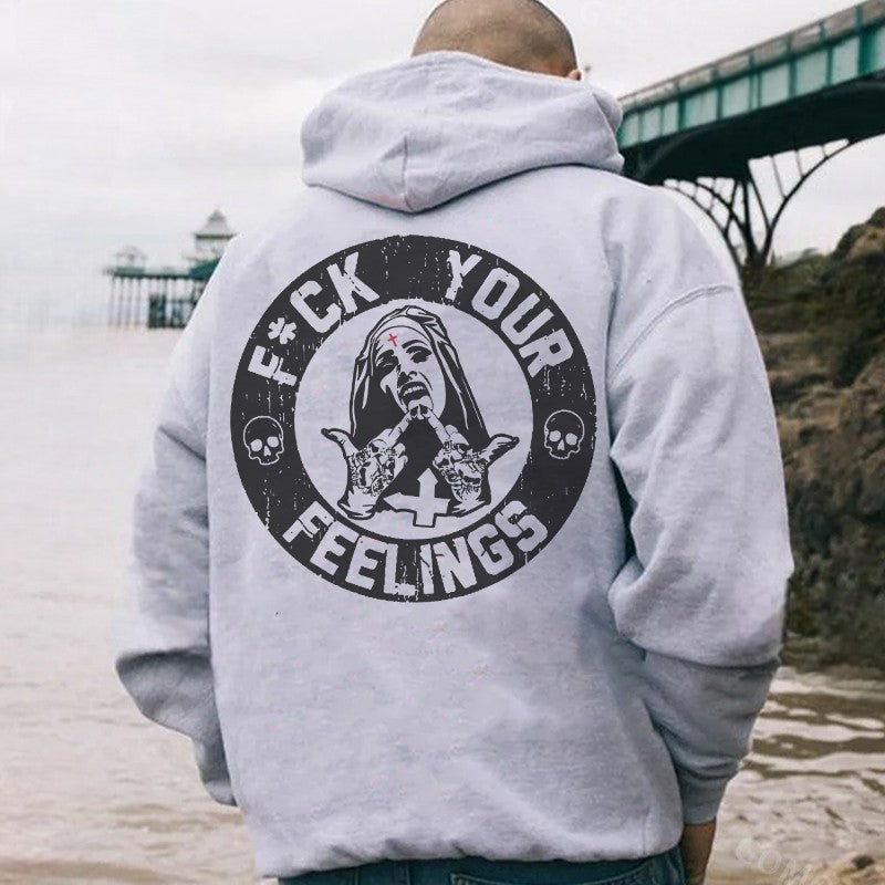 F*CK YOUR FEELINGS Defiant Nun Black Print Hoodie