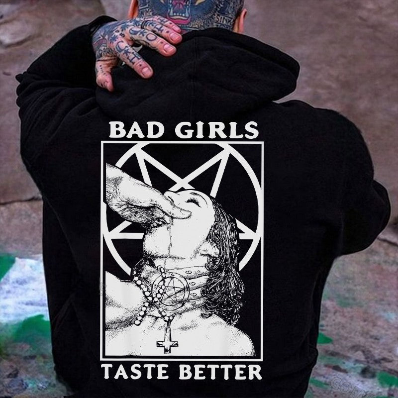 BAD GIRLS TASTE BETTER Suck Finger Woman Print Men's Hoodie