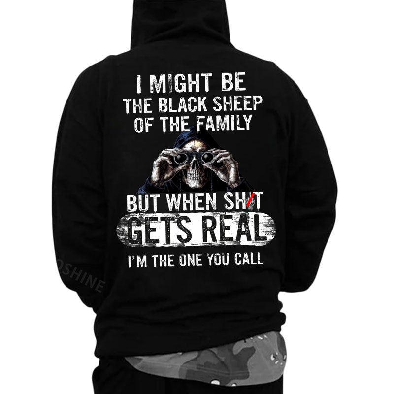 I MIGHT BE THE BLACK SHEEP OF THE FAMILY Skeleton With Telescope Print Men's Hoodie