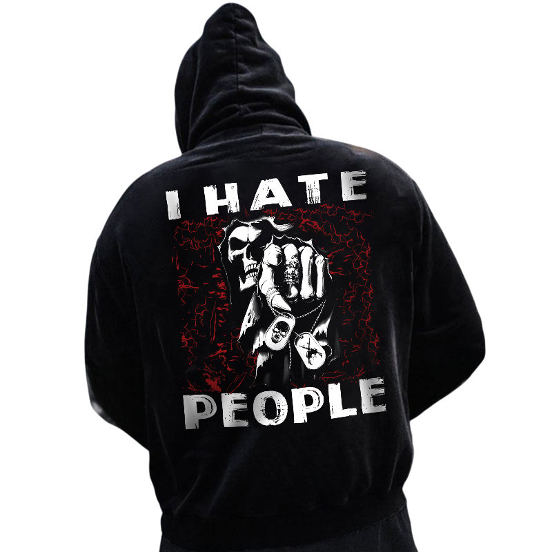 I HATE PEOPLE Defiant Skeleton Print Men's Hoodie