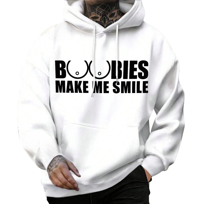 BOOBIES MAKE ME SMILE Casual Graphic Black Print Hoodie