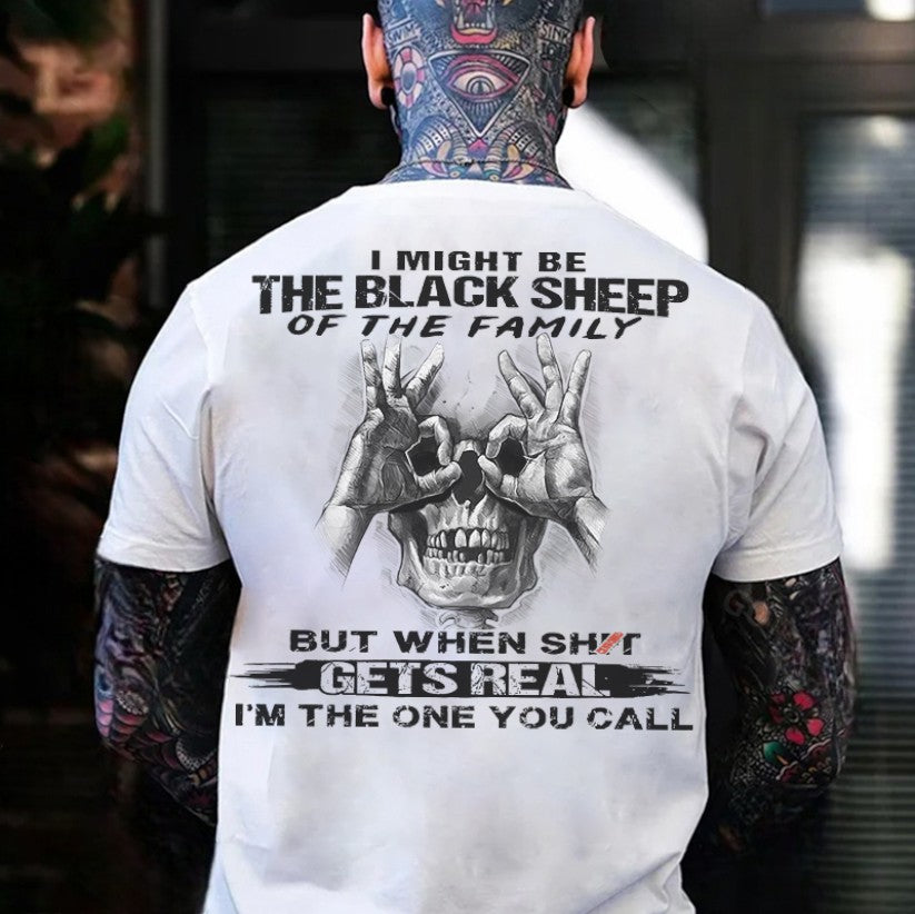 I MIGHT BE THE BLACK SHEEP OF THE FAMILY Skull With OK Print Men's T-Shirt