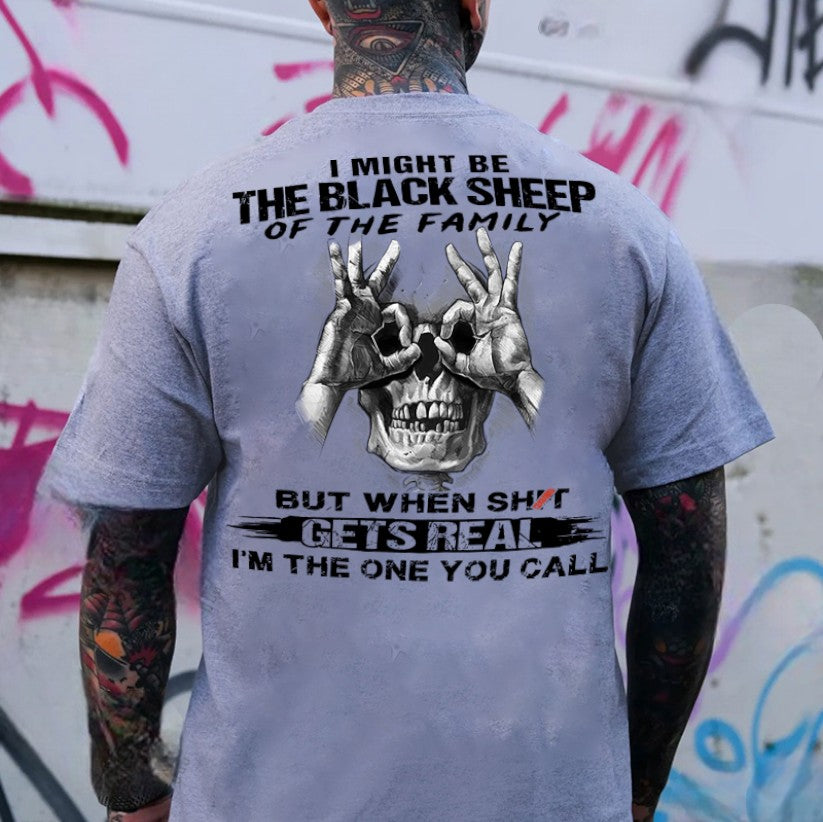 I MIGHT BE THE BLACK SHEEP OF THE FAMILY Skull With OK Print Men's T-Shirt