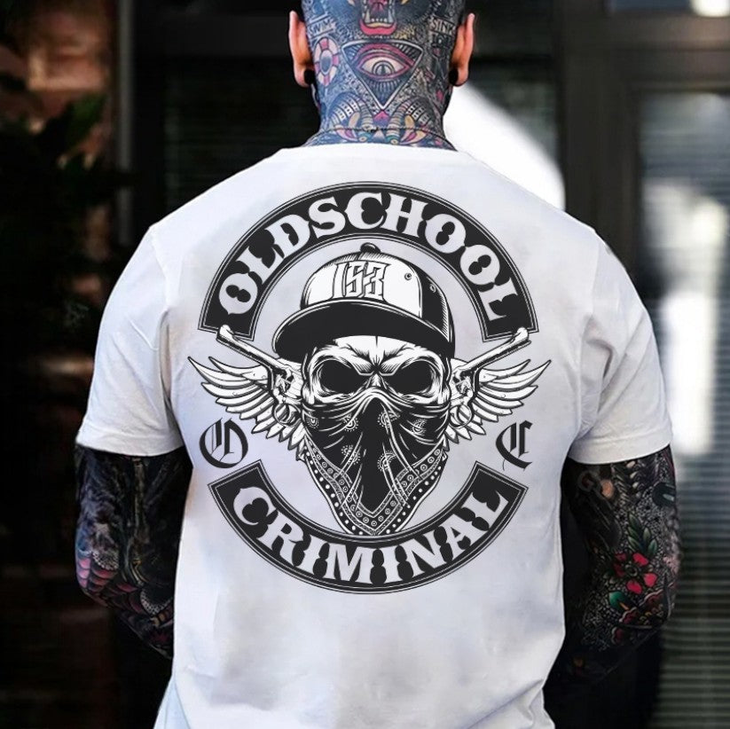 OLD SCHOOL CRIMINAL Hip-hop Skull Print Men's T-Shirt
