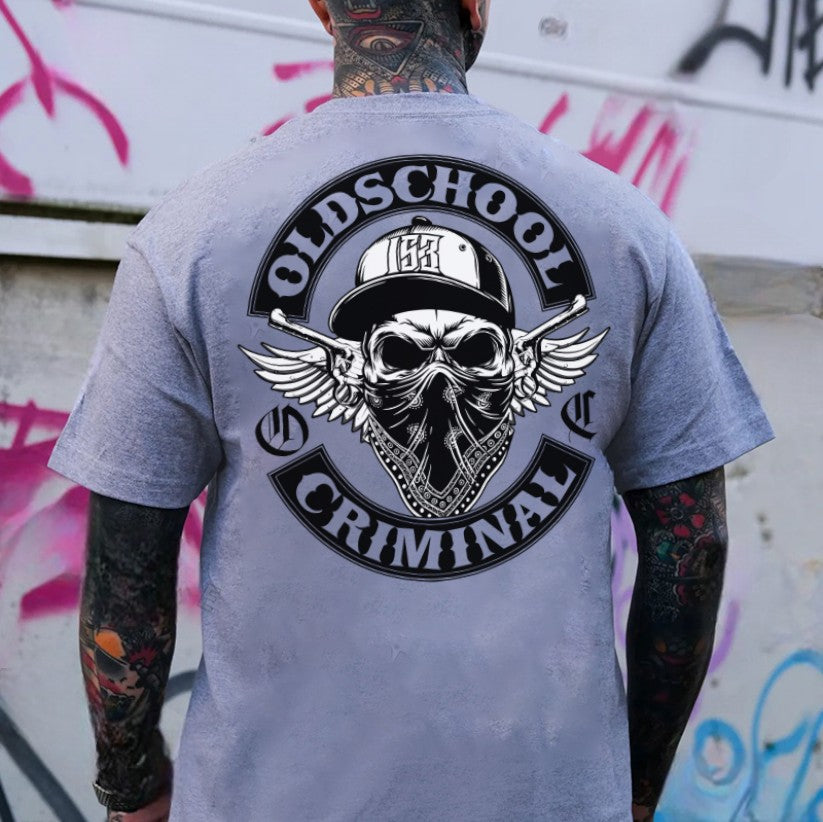 OLD SCHOOL CRIMINAL Hip-hop Skull Print Men's T-Shirt