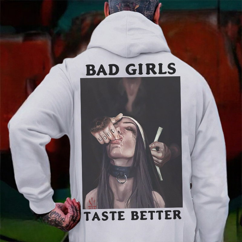 BAD GIRLS TASTE BETTER Suck Finger Nun Print Men's Hoodie