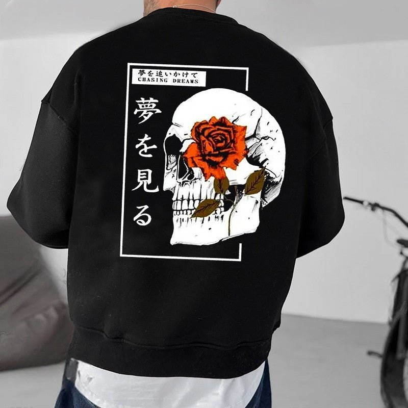 Rose Skull Japanese Print Men's Sweatshirt