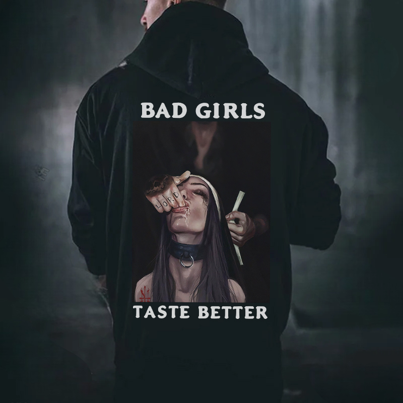 BAD GIRLS TASTE BETTER Suck Finger Nun Print Men's Hoodie