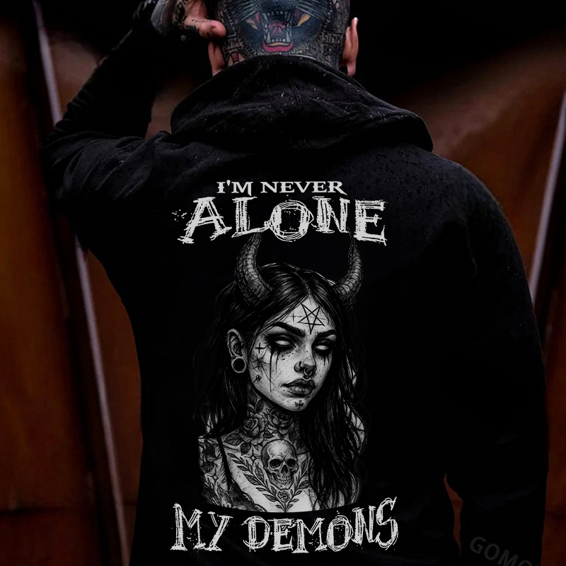 I'M NEVER ALONE MY DEMONS Devil Witch Print Men's Hoodie