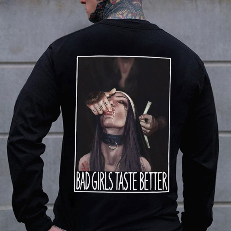 BAD GIRLS TASTE BETTER Suck Finger Nun Print Men's Sweatshirt