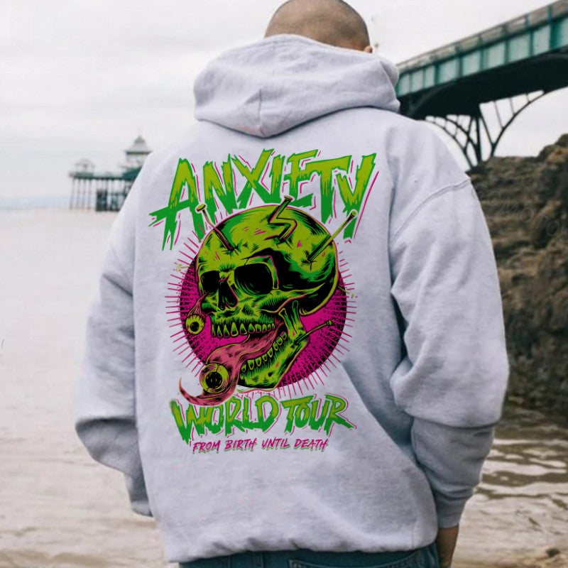 ANXIETY WORLD TOUR Skull Black Print Hoodie