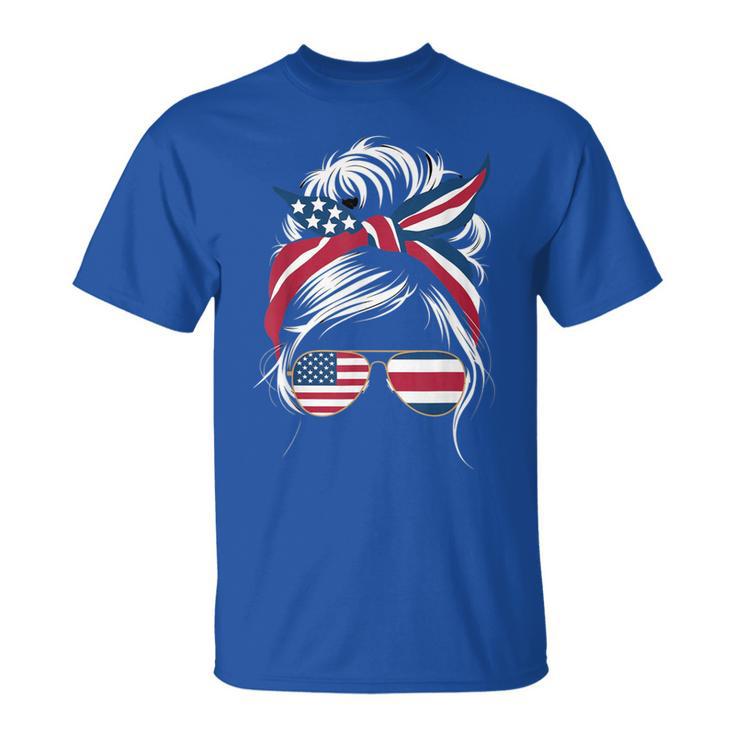 Tropical Pura Vida Messy Hair Bun Usa American Costa Rica T-Shirt