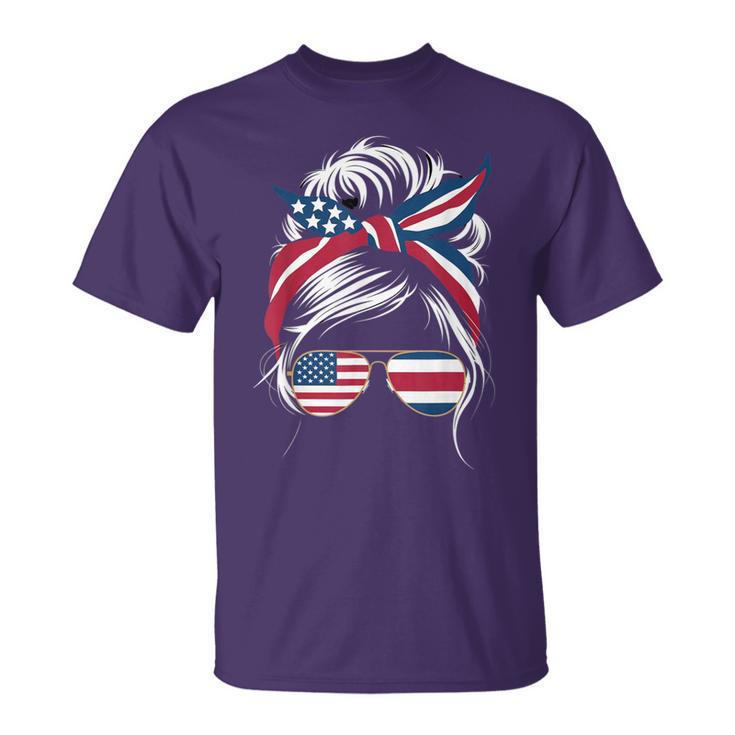 Tropical Pura Vida Messy Hair Bun Usa American Costa Rica T-Shirt