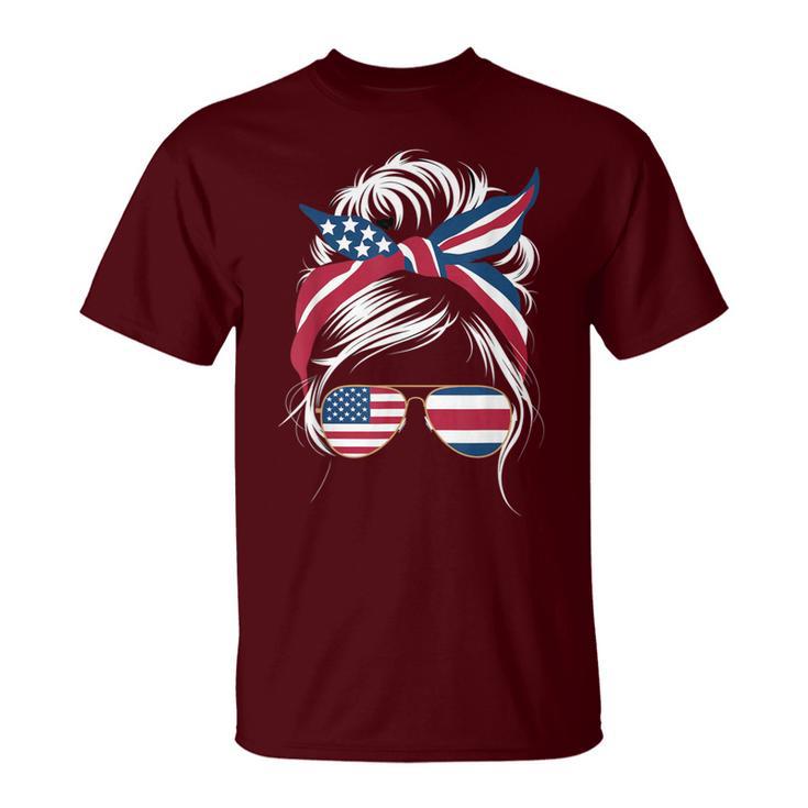 Tropical Pura Vida Messy Hair Bun Usa American Costa Rica T-Shirt