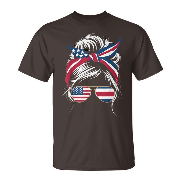 Tropical Pura Vida Messy Hair Bun Usa American Costa Rica T-Shirt