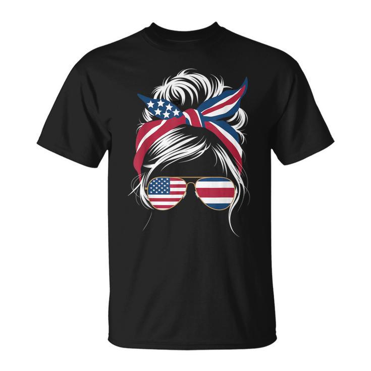 Tropical Pura Vida Messy Hair Bun Usa American Costa Rica T-Shirt
