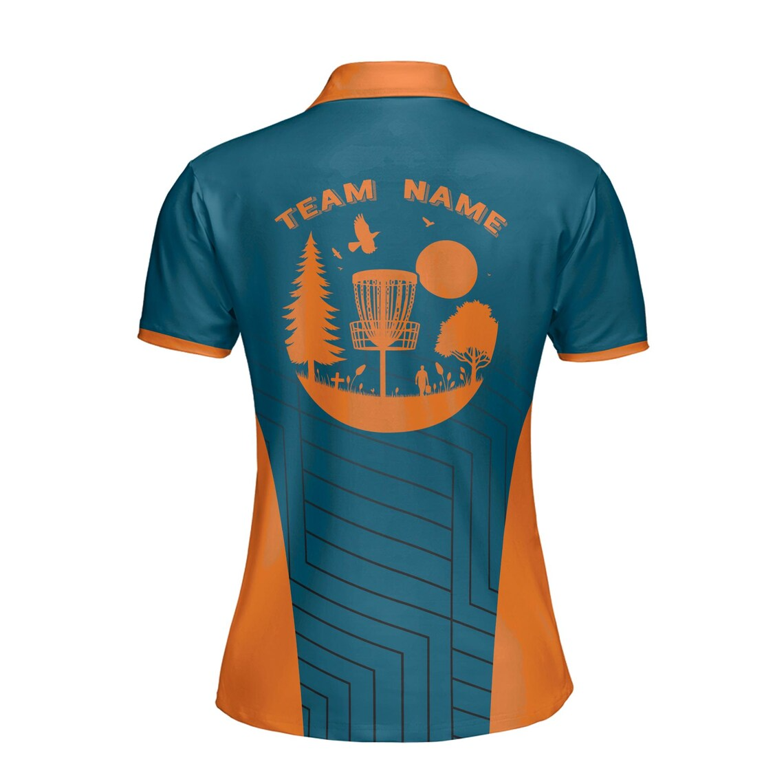 Customize Team Name Disc Golf Landscape Design Teal Orange Women's Polo Shirt (S-5XL)