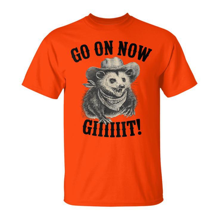 Western Opossum Vintage Country Possum Rodeo Go On Now Git T-Shirt