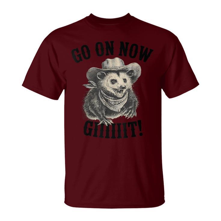 Western Opossum Vintage Country Possum Rodeo Go On Now Git T-Shirt