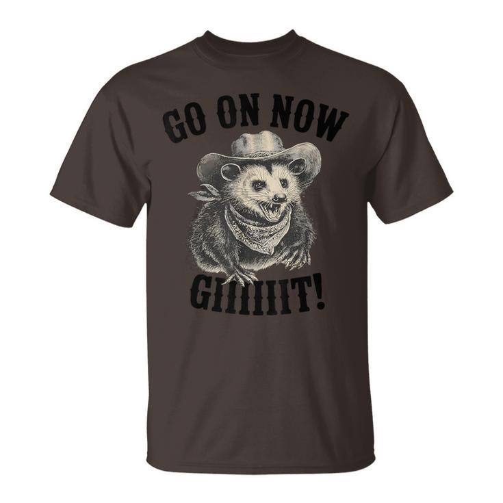 Western Opossum Vintage Country Possum Rodeo Go On Now Git T-Shirt